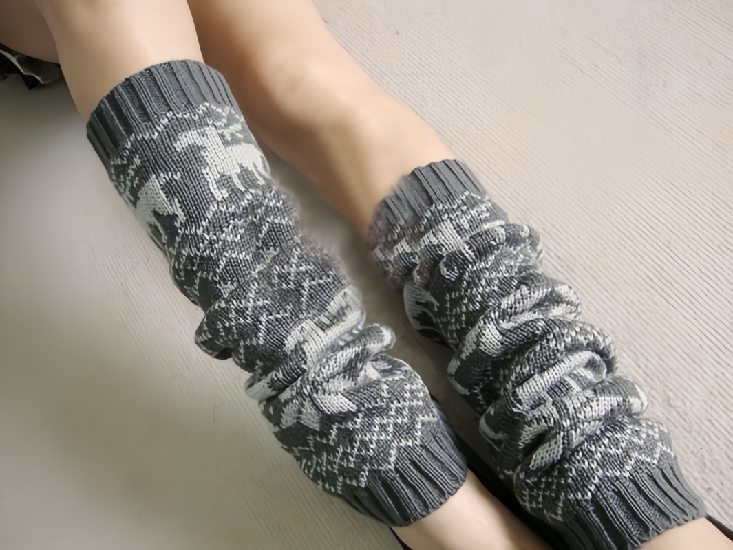 Winter Long Leg Warmers Womens Bohemian Thermal Wool Knitted Boot Toppers Socks